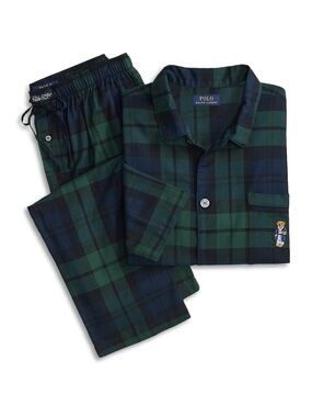 NWT Men Polo Ralph Lauren Kids Navy and Green Plaid Pajama Set size XL